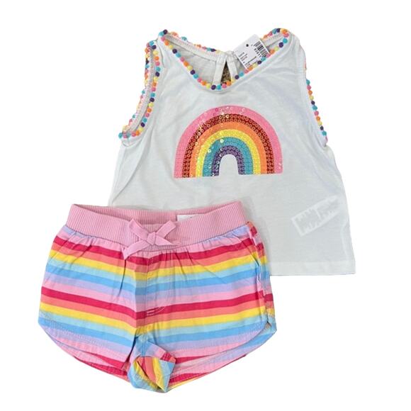 NWT Children's Place White W/Sequin Rainbow Tank & Rainbow Shorts - SIZE 6-9 M - Picture 1 of 11